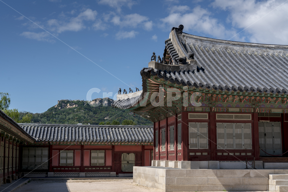 전통,경복궁,고궁,대한민국,서울,한옥,경치,야외,하늘,맑은,파란,구름,흰색,처마,곡선,지붕,기와,목조,목재,목조건물,문화재,조선시대,왕,정치,화려한,색깔,건축,조선,한적한,조용한,엄숙한,역사,한국전통,한국문화,korean traditional,korean culture,랜드마크,landmark,tourist attraction,한국랜드마크,한국관광지,한국명소,korea landmark,korea tourist attraction,건축물,건물외관,exterior,building,structure,architecture,construction