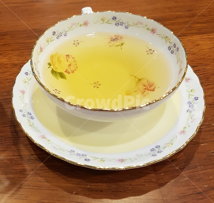 차잔,노랑색,차,국화차,그릇
