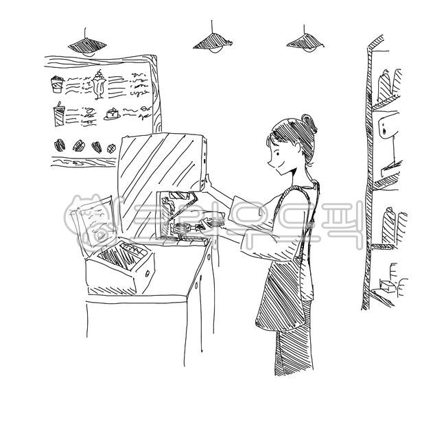 카페,알바,커피머신,가판대,일러스트