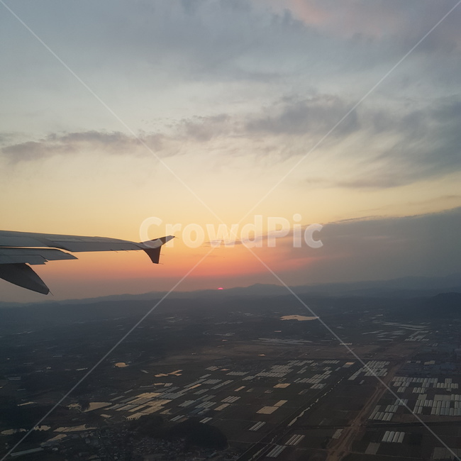 항공샷,핑크구름,하늘,저녁,날개,교통,교통수단,traffic,transportation