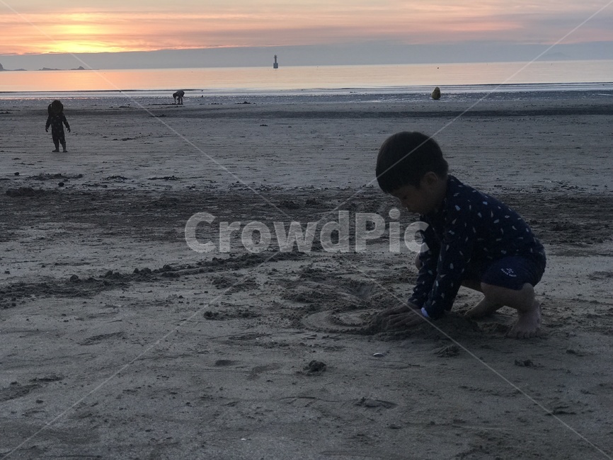 노을,바다,해변,아이들,남매,피서,두아이