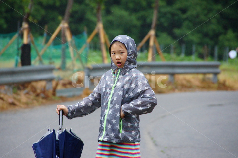 소녀,아이,우중,비,산책,우산