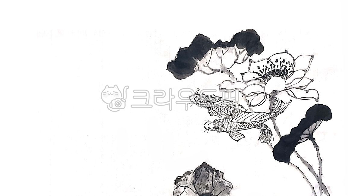 연꽃,물고기,수묵화,문인화,동양화,한국화,먹그림,수묵담채,art,미술,꽃,flower