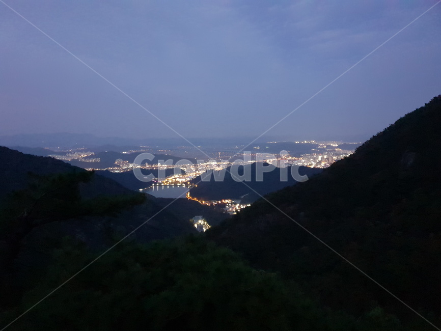야경,정산,산,어둠,저녁,오후,도시,강,빛