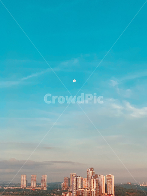 빌딩,달,해,하늘,풍경,도시,풍경,city,landscape