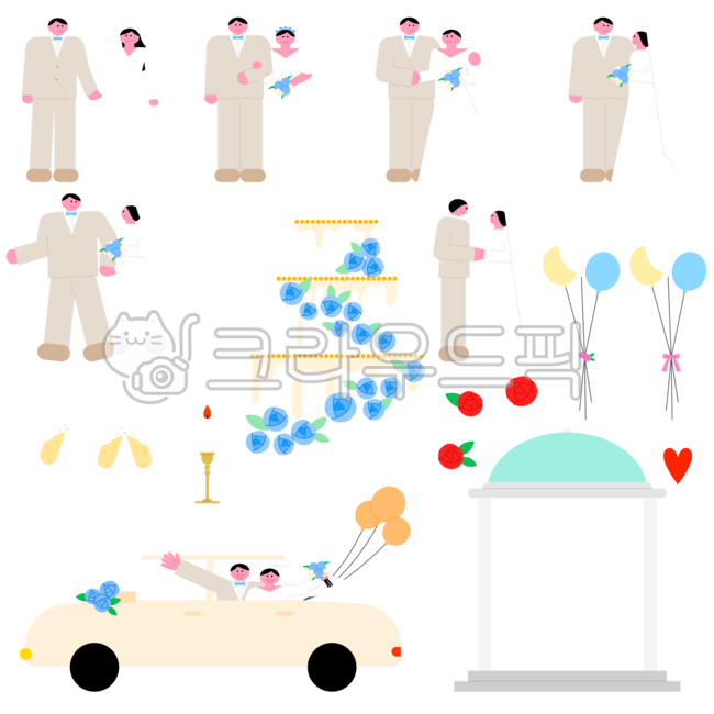 Wedding,marriage,wedding,bride and groom,wedding car,wedding cake,wedding illustration,wedding illustration,guest,wedding hall,invitation,wedding props,ceremony hall,roses,hearts,balloon decoration,champagne glass,candle decoration,weddi