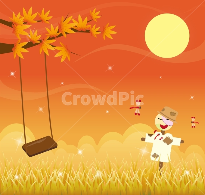 허수아비,잠자리,단풍,그네,보름달,벼,가을,플랫디자인,일러스트,가을,계절,fall,autumn,season,산업,industry,industrial,농업,농사,agriculture,farming,farming industry,그래픽,일러스트레이션,graphic,illustration
