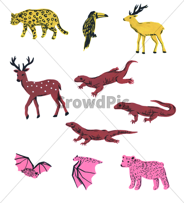 손그림,물감그림,handdrawing,watercolor,동물,animal,사슴,deer,박쥐,bat,코모도왕도마뱀,komododragon