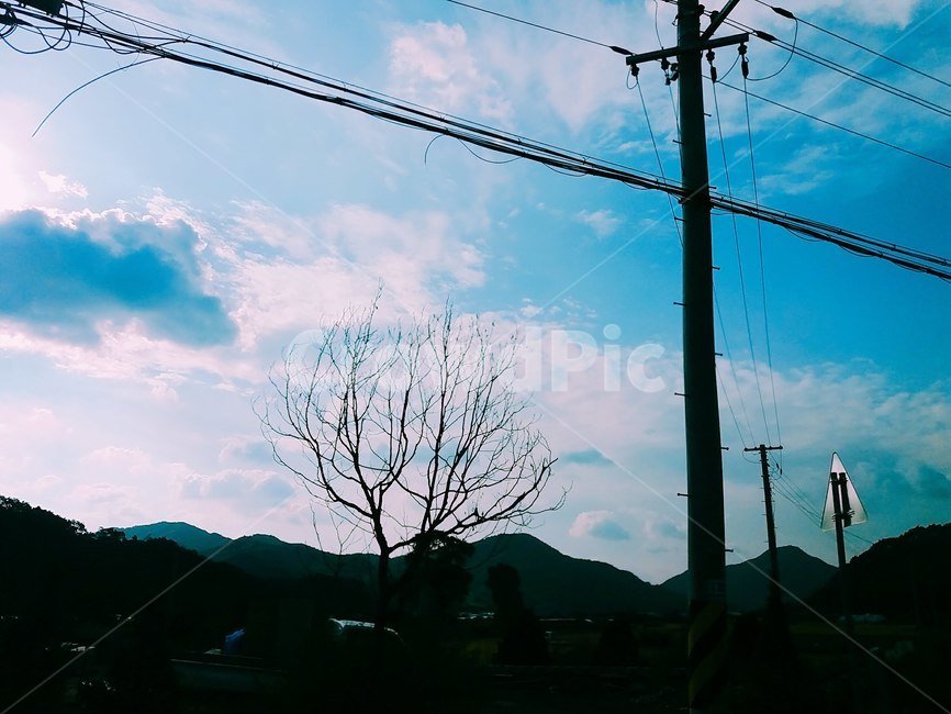 자연,새벽하늘,새벽구름,농촌,전신주,풍경,가을