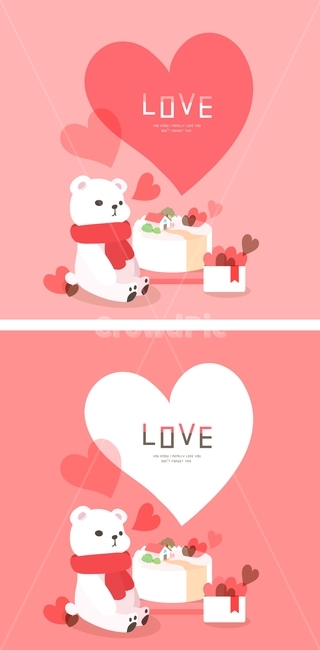 곰,목도리,케이크,선물상자,하트,사랑,러브,이벤트,일러스트,연인,커플,사랑,lover,couple,그래픽,일러스트레이션,graphic,illustration