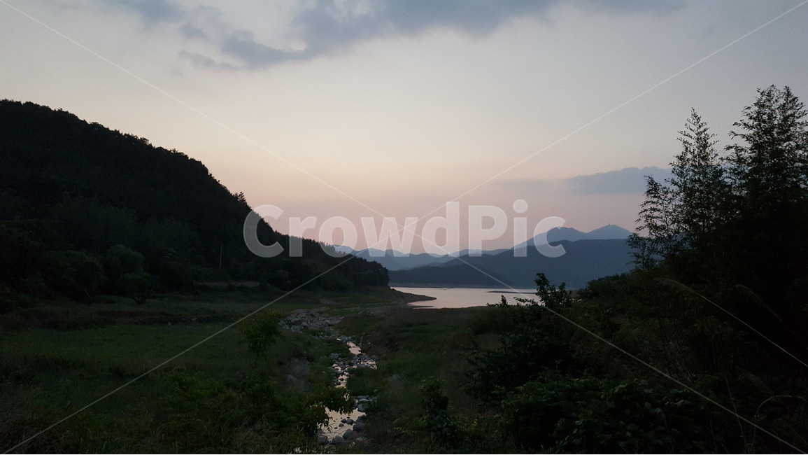 황혼,풍경,저녁,산,저수지,자연,고향,자연,풍경,nature,landscape,outdoors,옥외