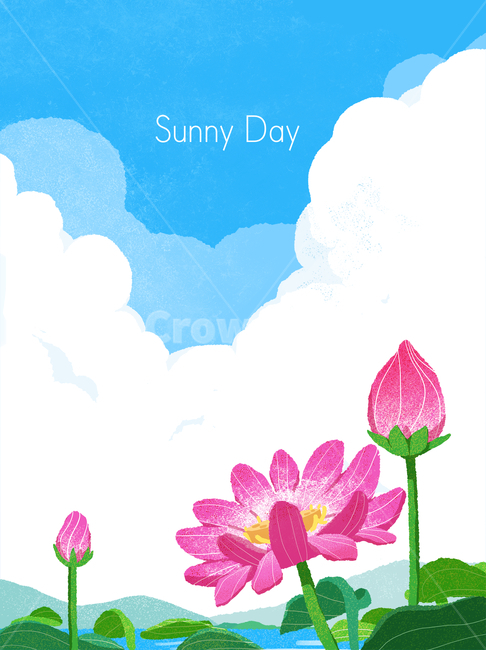 하늘,구름,연꽃,꽃,유화,빈티지,레트로,엽서,자연,풍경,nature,landscape,식물,plants,꽃,flower,그래픽,일러스트레이션,graphic,illustration,blossom,petal,꽃잎,plant,spring,봄