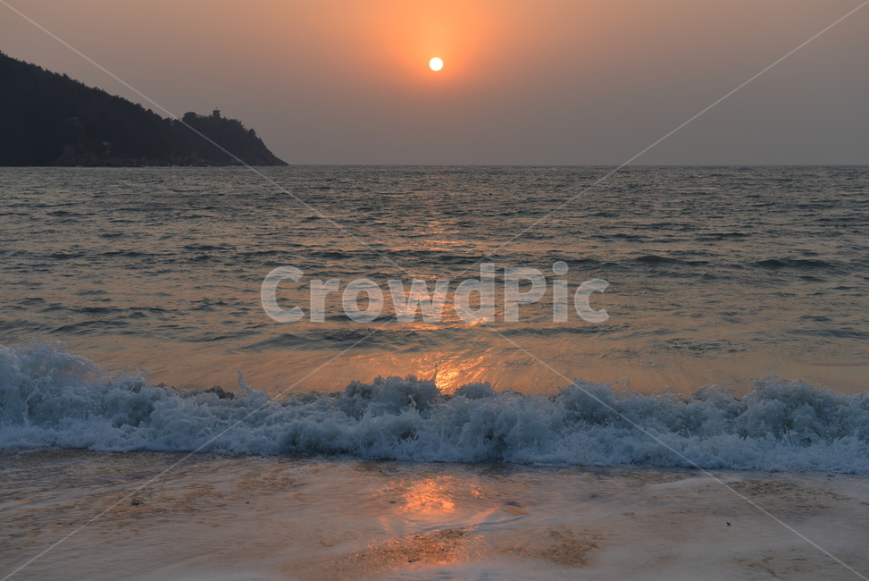 일몰,바다,파도,노을,해변