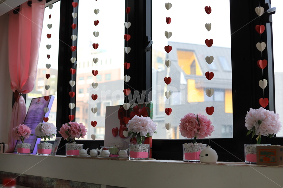 화분,하트,사랑,커튼,창문,window,curtain,flower