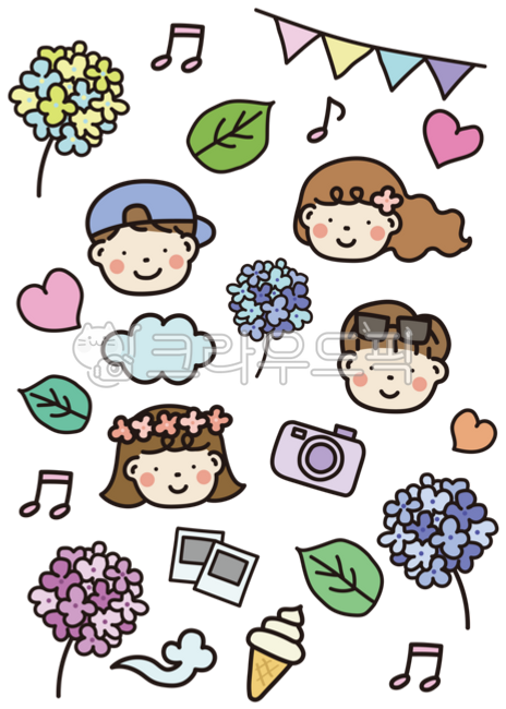 Hydrangea,illustration,smile,summer flower,summer flower illustration,festival,boy,girl,anniversary,nature,celebration,gift,design source,decoration,dakku,diary decoration,decoration,dakku sticker,graphic,event,party,event,happiness,