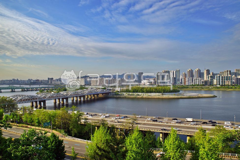 Han River Bridge,Nodeul Island,Ichondong,Han River scenery,cityscape,Olympic Boulevard,Han River