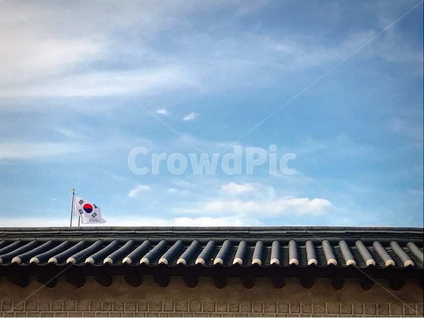 여름,태극기,궁,하늘,구름,푸른,한국전통,한국문화,korean traditional,korean culture