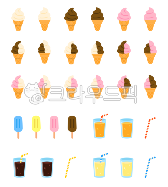Ice cream,ice cream illustration,summer,juice,beverage,ice cream cone,ice cream hard,beverage illustration,juice illustration,straw,straw drawing,ice cream set,beverage set,snack set,soft ice cream,summer snack illustration,various ice cre