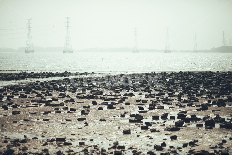 바다,해변,철탑,갯벌,송전탑,해변,바다,beach,sea