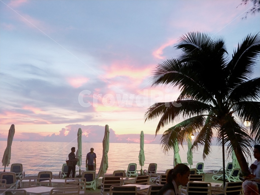 해변,노을,sunset,저녁노을,태국,파타야,바다,경치,여행,여유,감성,분홍빛노을,계절,여름,더운,태국경치,자연