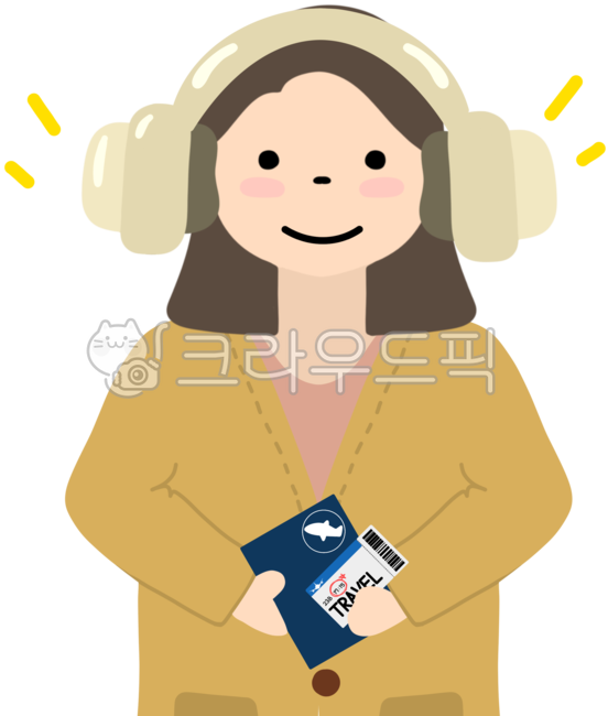 여행,여자,여권,해외여행,해외여행일러스트,여행일러스트,헤드셋,헤드폰,항공권,비행기티켓