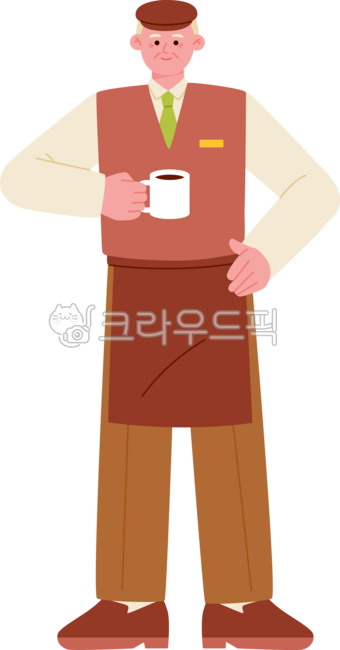귀여운,심플,단순한,일러스트레이션,노인,일하다,일자리,직업,바리스타,커피