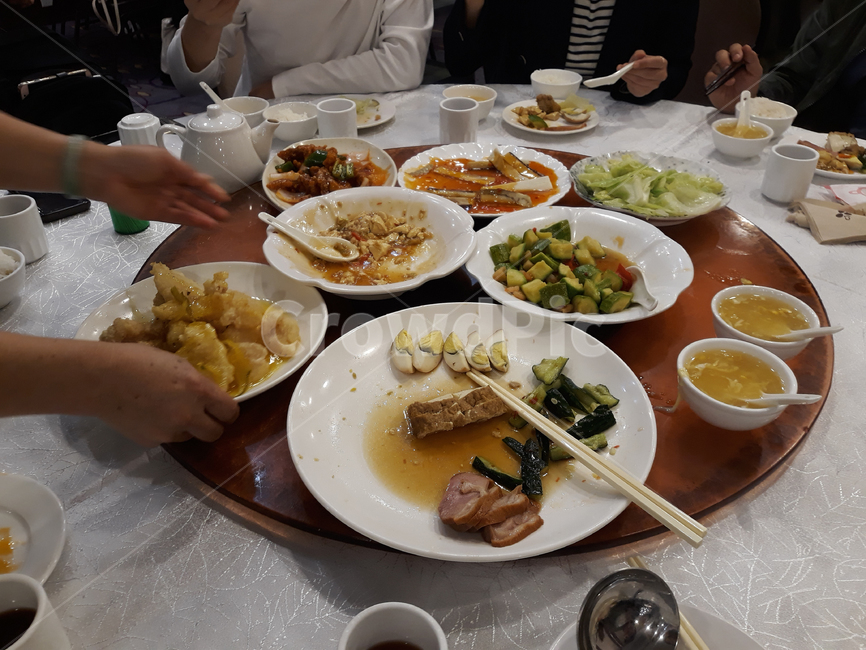 식당,요리,테이블,접시,그릇,중국,홍콩,아시아,손,컵,주방용품,음식