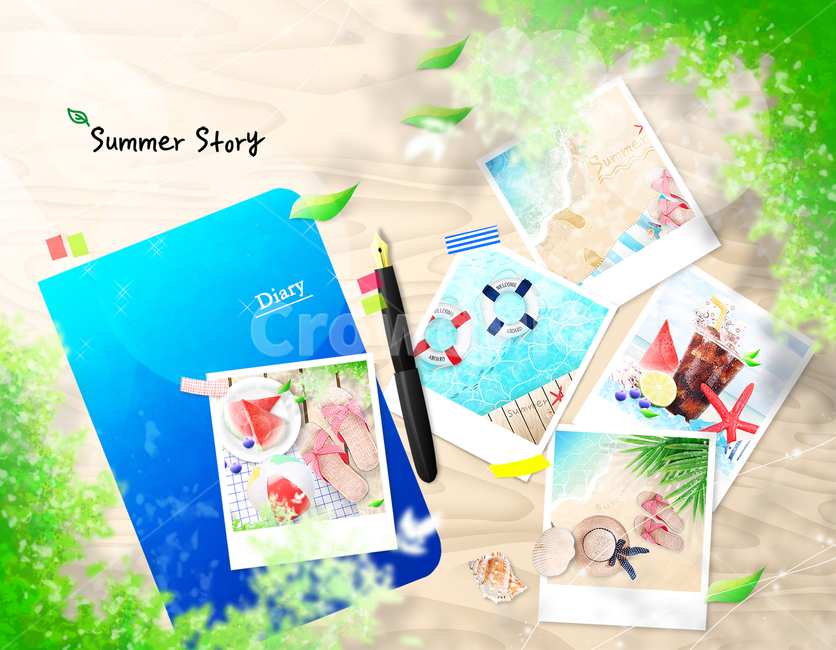 펜,만년필,튜브,사진,다이어리,모자,조개,여름,감성,여름,계절,summer,season,그래픽,일러스트레이션,graphic,illustration