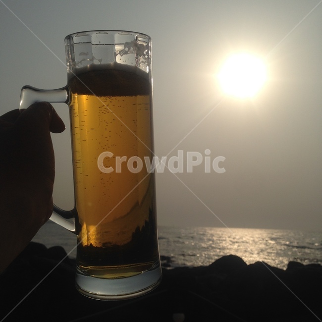해변,맥주,바다,노을,햇빛,감성