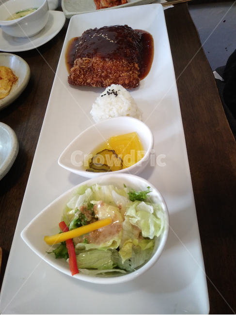 접시,돈가스,요리,음식,돼지고기,밥,샐러드,채소육류,식사,그릇,음식,식재료,요리,food,cook,meal,dishes,food reserves