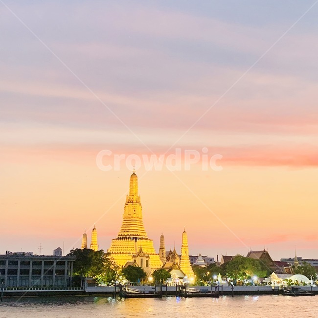 왓아룬,사원,노을,하늘,왕궁,강,sky,watarun