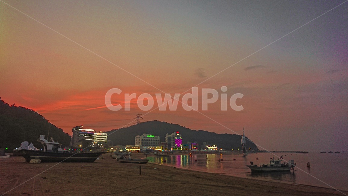 노을,바다,선박,배,자연,풍경,야경