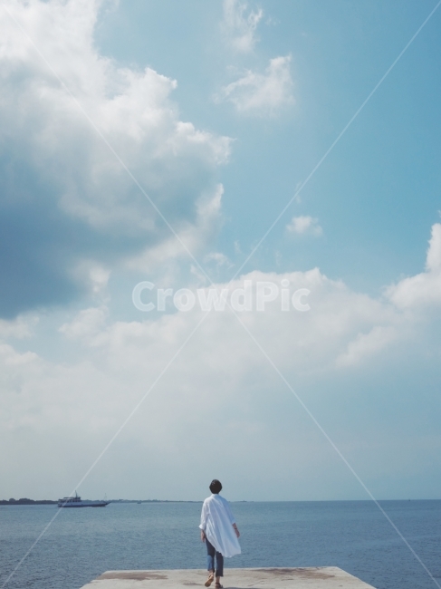 우도,뒷모습,바다,지평선,제주,자연,풍경,nature,landscape,사람,인물,인간,human,person,감성,sensible,feeling,outdoors,옥외