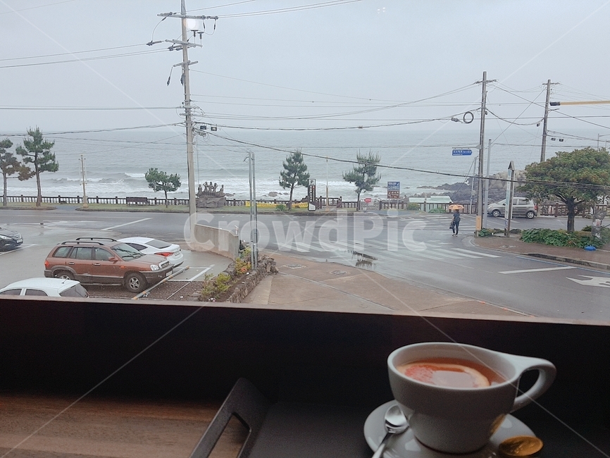 비오는날,흐린날,바다,카페,차,따뜻한,자연,제주도