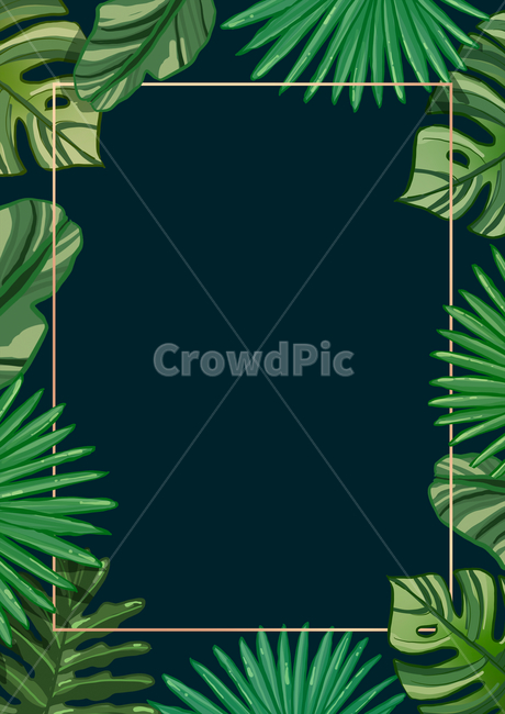 Botanical,title,gold,leaves,botanical,graphic,title frame,green,brochure,nature,invitation,gold border,leaf,plant illustration,plant,illustration,tropical plants,card,frame