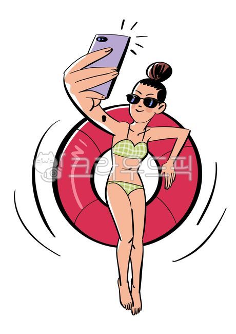 수영,셀카,튜브,썬글라스,선글라스,sns,자랑,여행,셀피,물,물놀이,바다,해변,해수욕장,바닷가,일러스트,일러스트레이션,illustration