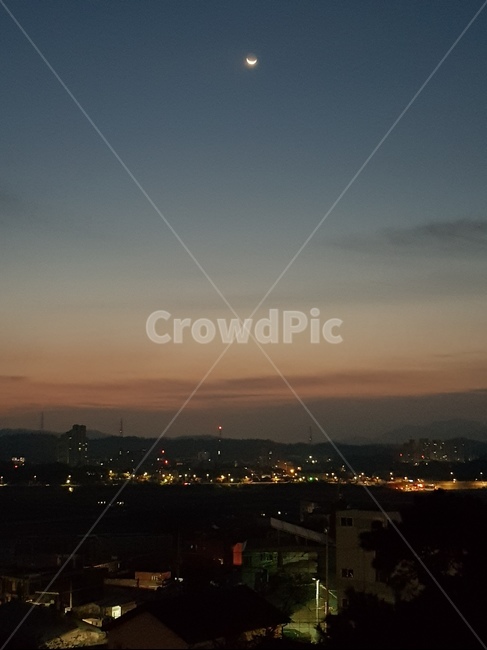 아침,달,초승달,노을,불빛,야경,밤,풍경,nightscape,night,landscape
