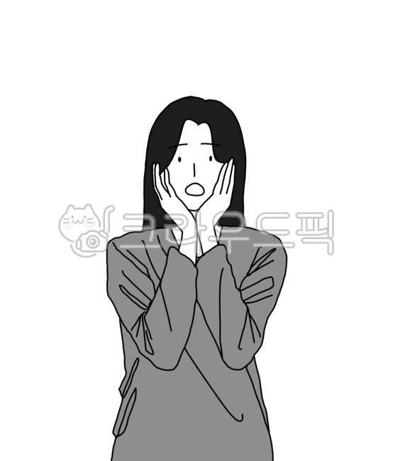 놀람,놀란표정,놀란일러스트,경악,깜짝,안돼,어쩌지,어떡해,으악,당황,소매,의류,의복,긴팔,sleeve,longsleeve,apparel,여자,사람,흑백,어머