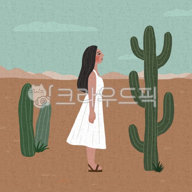 sky,thirst,Warm illustration,cute,summer,warm,Cute illustrations,Cactus,plant,cactus,illustration,Emotion,desert,Emotional illustration