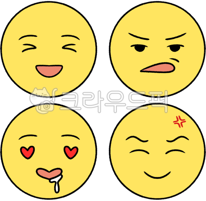 yellow,circle,round,circular,expression,face,various,laughing,smile,laughter,happiness,displeased,mood,pissed,emotion,spit,angry,love,lover,ridicule,dislike,illustration,design,emoticon,emoji,warning,eyebrow,crush,first love,f