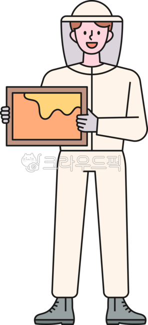 외곽선,단순한,일러스트레이션,꿀벌,사람,벌,양봉,양봉업자,꿀,귀여운,심플,직업,밀납,벌집