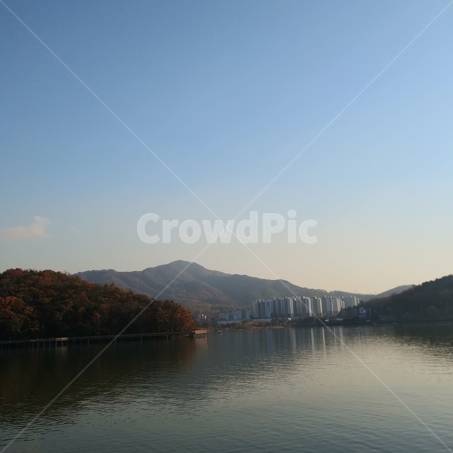 nature,자연,호수,강,물,산,하늘,노을