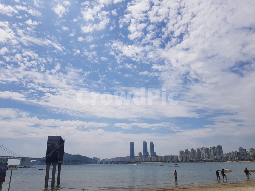 부산,광안리,해수욕장,하늘,바다