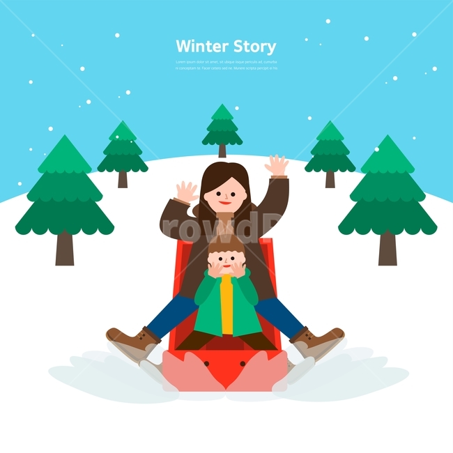 나무,썰매,모녀,거울,눈,겨울,계절,winter,season,스포츠,레저,운동,sports,leisure,exercise,그래픽,일러스트레이션,graphic,illustration