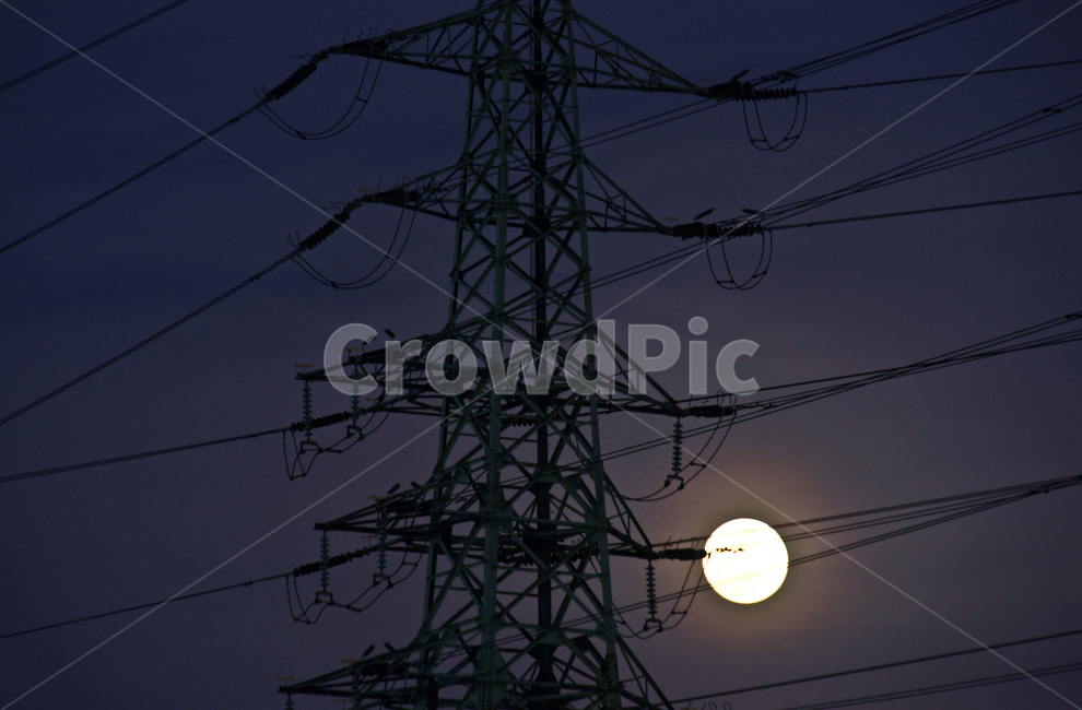 전신주,달,달밤,보름달,하얀달,야경,밤,풍경,nightscape,night,landscape,산업,industry,industrial,에너지산업,energy industry
