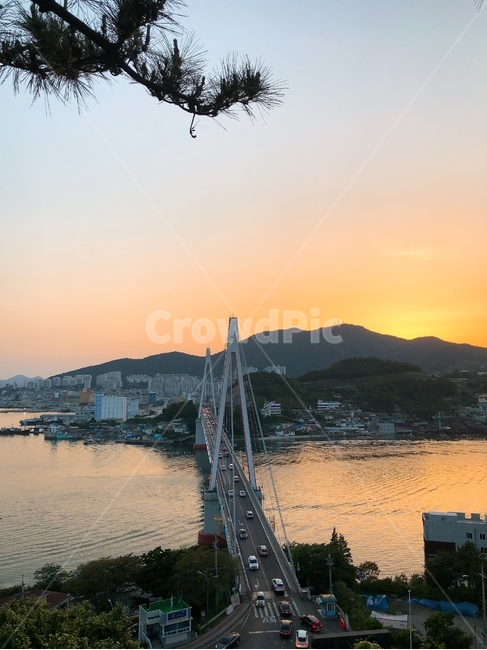 여수,돌산대교,일몰,풍경,은은함,분위기,휴식,자연,배경,nature,야외,공원,다리,대교,감성,시내,자연광,노을,석양,색감