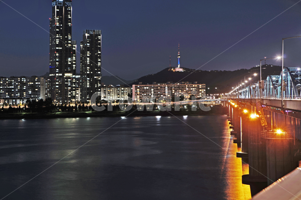 한강,동작대교,남단,한강이촌공원,이촌동,아파트,야경,불빛,조명