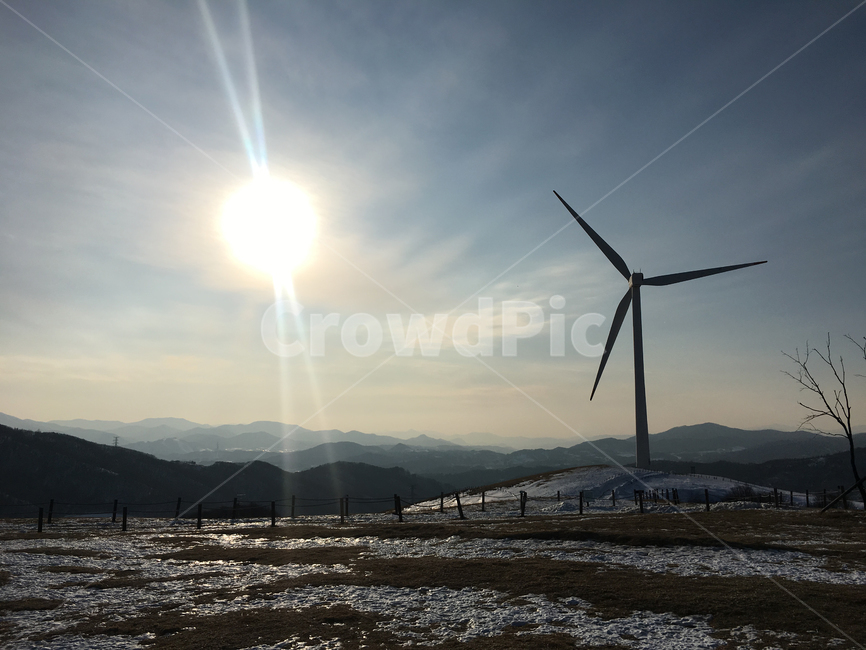 풍차,풍력발전,산,하늘,겨울