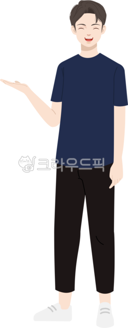 남자,티셔츠,사람,남자전신,플랫일러스트,웃음,안내,팔,손,손올린,설명