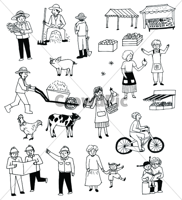 펜화,pendrawing,draw,손그림,handdrawing,handpainting,사람,person,농사,farming,닭,farmwork,농부,milkcow,dairycattle,bicycle,bike,cycle,farmer,시장,market,자전거,marketplace,chicken,젖소